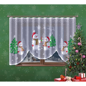 Hotová žakárová vánoční malovaná záclona Sněhuláci 300x150cm