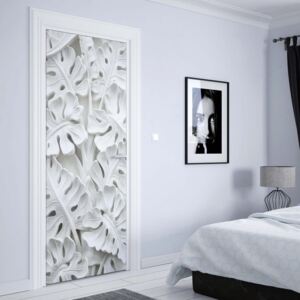 GLIX Fototapeta na dveře - Vintage 3D Carved Flowers White | 91x211 cm