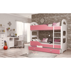 Dětská patrová postel DOMINIK - růžová barva