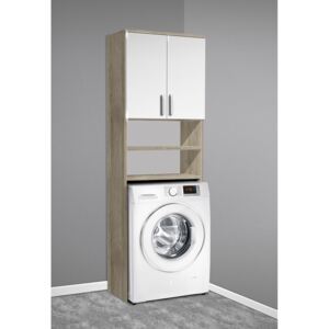 Nabytekmorava Vysoká koupelnová skříňka nad pračku K20 barva skříňky: dub stříbrný, barva dvířek: bílý lesk