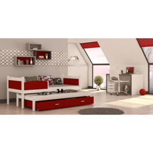 Dětská postel SWING P2 color + matrace + rošt ZDARMA, 184x80, bílá/červená