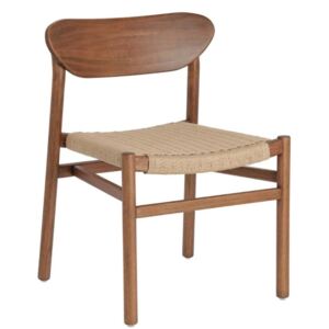 Tmavá hnědá dřevěná zahradní židle LaForma Galit s béžovým pleteným sedákem