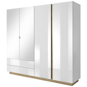 Zrcadlová šatní skříň do ložnice Marco bílý lesk šířka 220 cm