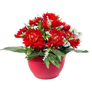 Dekorativní umělá chryzantéma v květináči, červená, 30 cm
