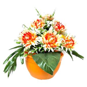 Dekorativní umělá chryzantéma v květináči, oranžová, 30 cm