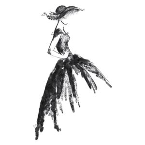 Ilustrace Full skirt dress fashion illustration in black and white, Blursbyai