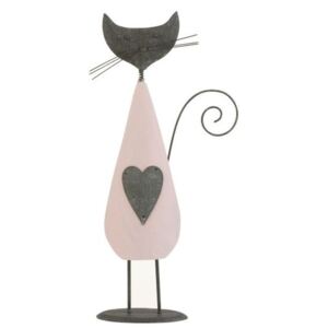 Růžovo-šedá dekorace kočka Cat - 13*7*32 cm