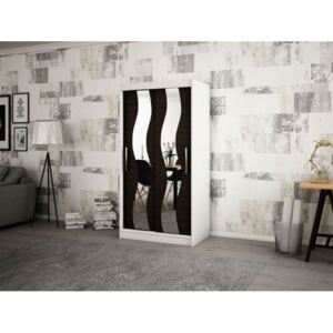 Šatní skříň s posuvnými dveřmi a ozdobnými zrcadly Herta 100 v barvě bílá-wenge