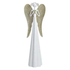 Kovový anděl bílý 41 cm