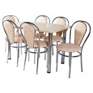 Jídelní set 6 židlí s plnou opěrkou a stůl obdélník 70 x 120 cm vanilka - 18D