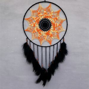 Filcové šití, 4007 Lapač snů oranžovo-černý, průměr 40cm