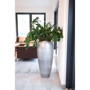 Exkluzivní květináč DELUXE 100, sklolaminát, výška 100 cm, stříbrno-černý lesk