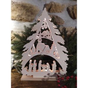 Adventní dřevěný svícen s osvětlením - Velký vánoční stromek betlém