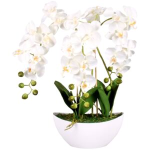 Umělá Orchidej v květináči bílá, 21 květů, 60 cm
