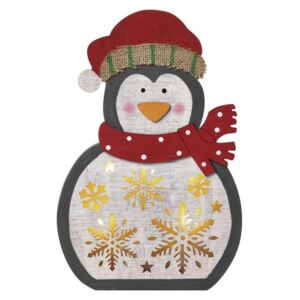 Vánoční dřevěný LED tučňák, 30cm, 2x AAA, časovač