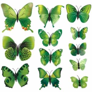 3D motýlci dekorace / samolepky sada 12ks - zelená