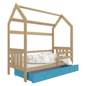 Dětská postel DOMEČEK s úložným prostorem (Borovice), Modrá