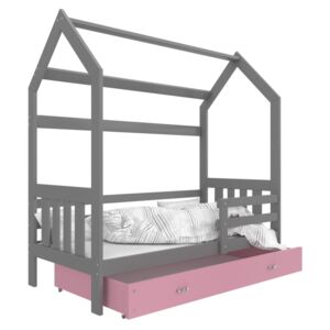 Dětská postel DOMEČEK s úložným prostorem (Grafit), Růžová
