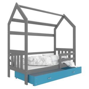 Dětská postel DOMEČEK s úložným prostorem (Grafit), Modrá