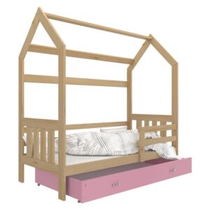 Dětská postel DOMEČEK s úložným prostorem (Borovice), Růžová