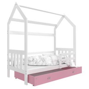 Dětská postel DOMEČEK s úložným prostorem (Bílá), Růžová