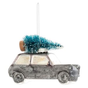 Vintage vánoční ozdoba Auto s vánočním stromem - 10*5*7 cm