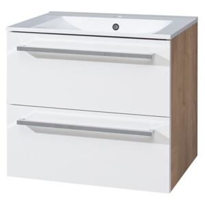 MEREO - Koupelnová skříňka s keramickým umyvadlem 60 cm, spodní, bílá/dub (CN670)