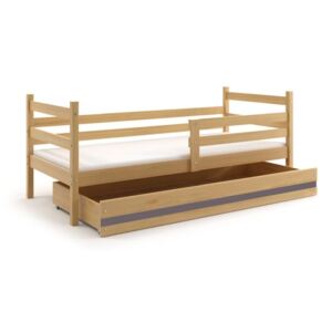 Dětská postel ERIK + ÚP + matrace + rošt ZDARMA, 90x200 cm, borovice, grafit