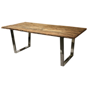 Jídelní stůl z recyklovaného dřeva 200x100 cm s nerezovou ocelí DO243