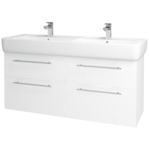 Dřevojas - Koupelnová skříň Q MAX SZZ4 130 - N01 Bílá lesk / Úchytka T02 / M01 Bílá mat (199036B)