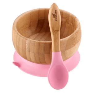 Dětská bambusová miska s přísavkou a lžičkou | růžová - Avanchy