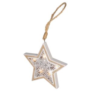 Solight LED vánoční hvězda, dřevěný dekor, 6LED, teplá bílá, 2x AAA 1V45-S