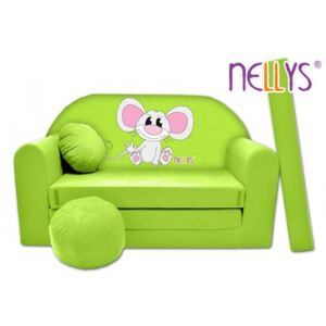 Rozkládací dětská pohovka Nellys ® Myška v zeleném