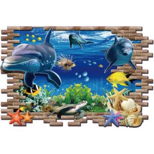 ZOOYOO Samolepka na zeď Mořský svět delfíni a rybičky 3D 50 x 70 cm