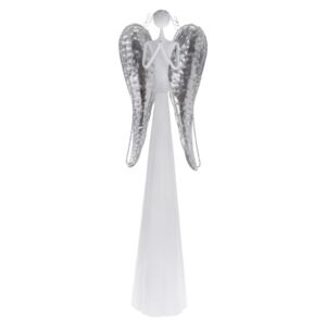 Velký dekorační kovový LED anděl modlící se, 16 x 55 x 9,5 cm, bílá
