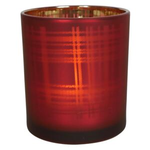Červený skleněný kostkovaný svícen S - 7*7*8cm