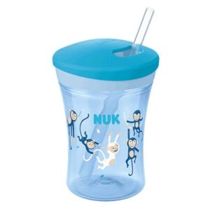 Nekapající hrneček NUK Evolution Action Cup se slámkou - veselé opičky, 230ml, 12m+