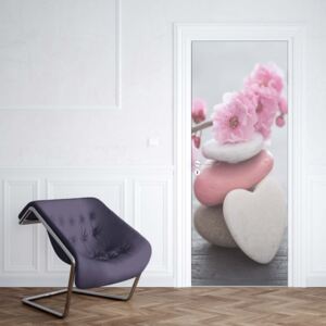 GLIX Fototapeta na dveře - Spa Pebbles And Cherry Blossom Flowers | 91x211 cm