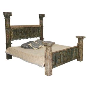 Sanu Babu Postel vyrobená ze starých vrat a sloupů, antik teak, 217x237x190cm