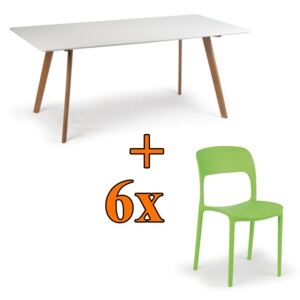 Jídelní stůl 120x80 + 6x plastová židle REFRESCO zelená