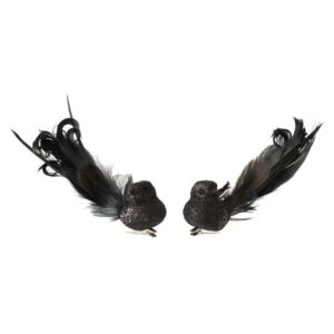 2ks černá třpytivá ozdoba ptáček s peříčky - 15*7*5cm