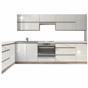 Kuchyně, kuchyňská linka Tempo Kondela Line 2,6 M, bílá extra vysoký lesk HG / dub sonoma
