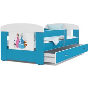 Dětská postel FILIP Princezny 80x140 cm s různými motivy v modré barvě