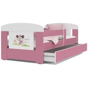 Dětská postel FILIP Myšička 80x140 cm s různými motivy v růžové barvě