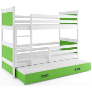 Patrová postel RICO pro 3 osoby včetně matrací (Bílá + Zelená)