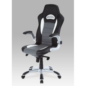Autronic Kancelářská židle s nastavitelnými područkami - černo-šedá koženka KA-E240B GREY