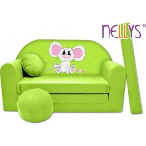 NELLYS Rozkládací dětská pohovka Nellys ® Myška v zeleném