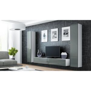 Obývací stěna VIGO 4, bílo/šedá (Moderní systém obývací stěny, známá)