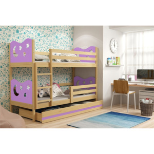 Patrová postel KAMIL + matrace + rošt ZDARMA, 80x160, borovice, fialová