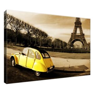 Obraz na plátně Žlutý automobil před Eiffelovou věží 30x20cm 1419A_1T